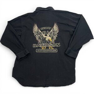 Harley Davidson Eagle Embroidered Button Down Motorcycle Biker Shirt Men's 2XL